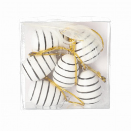 Wooden hanging egg decoration, 6 pcs