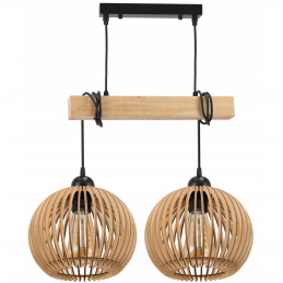 Hanging Ceiling Light LED Wooden Beam 2xE27 Dense Ball Chandelier Luca