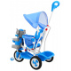 Children's tricycle Elephant Blue + sounds + canopy + barrier + footrest + handle + runners + storage space