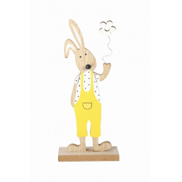Wooden Easter bunny with a flower for display