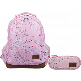 St.RIGHT School set double chamber backpack + case Flowers