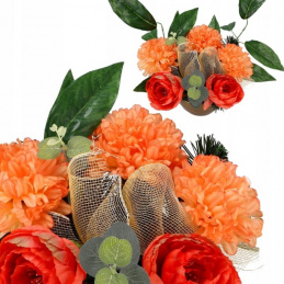 Composition of tombstone decoration - orange chrysanthemums - 5 flowers