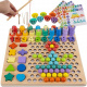 Wooden jigsaw with fish, numbers, circles ISO 17252