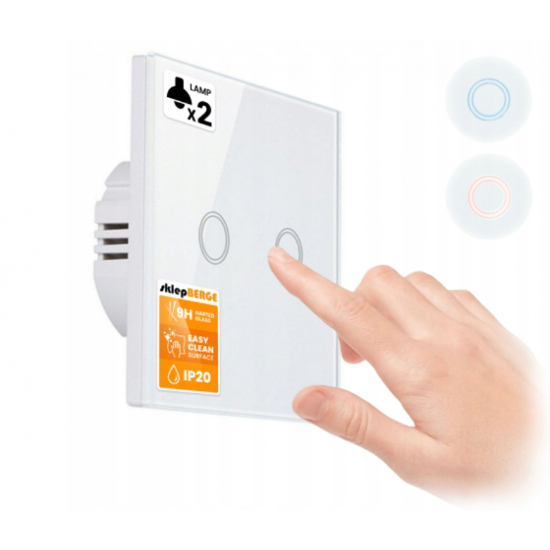 Glass Touch Double Switch - White - GLASS
