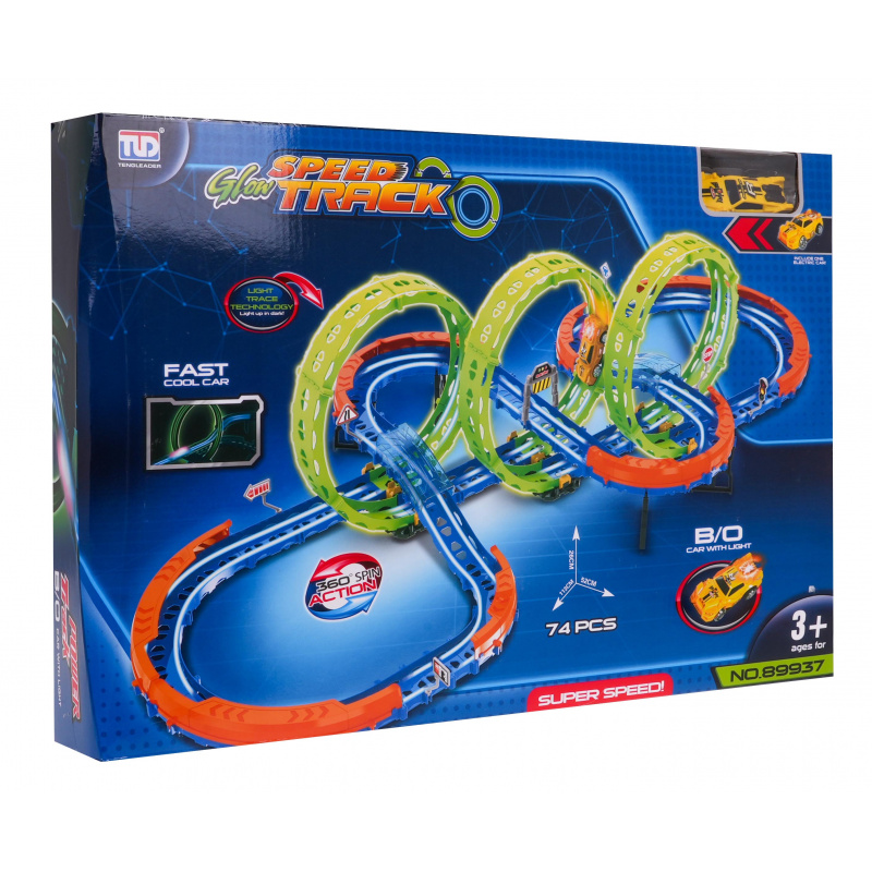 Extreme racing track for kids 3+ Construction pieces 74 pcs. + Car with LED + 360 loops