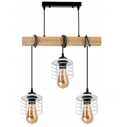 Hanging Ceiling Light LED Wooden Beam 3xE27 Chandelier Spring White