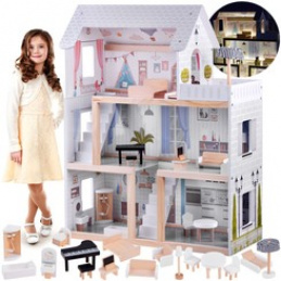 Boho style wooden doll villa with LED lights ZA4131