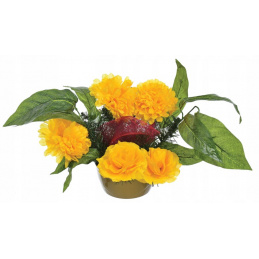 Composition of tombstone arrangement - chrysanthemums and yellow roses - 5 flowers