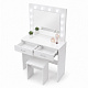 Aga Dressing table with mirror and lighting + stool Matte white