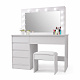 Aga Dressing table with mirror and lighting + stool Matte white