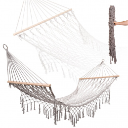 Garden hammock boho mesh fringe 200cm gray