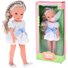 Lovely Girl Adorable Doll in a white dress with a blue bow 33cm ZA5850 universal