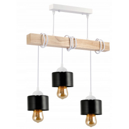 LED wooden pendant ceiling light, white, 3xE27 cup