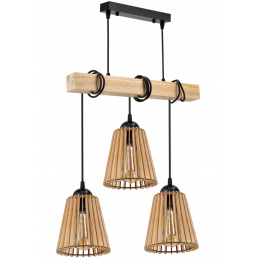 Hanging Ceiling Light LED Wooden Beam 3xE27 Chandelier Wooden Cone
