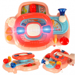 Children's interactive stroller steering wheel music simulator sounds pink