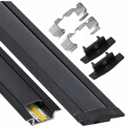 LED aluminum recessed profile 1m black - set