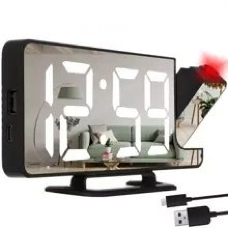Mirror clock with projector Black Izoxis 19576