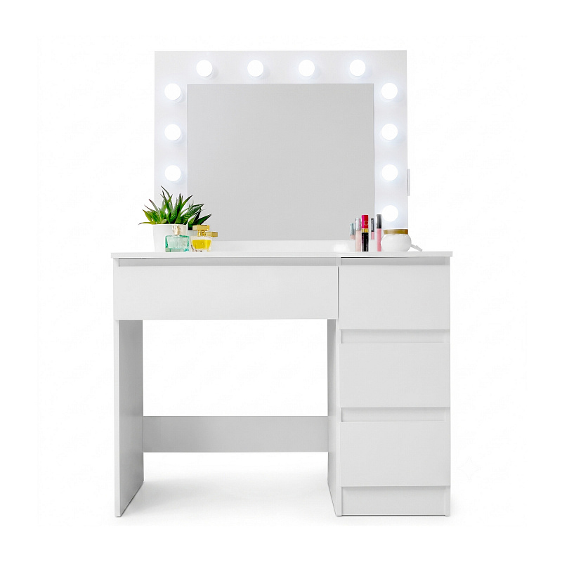 Aga Dressing table with mirror, lighting and el.drawer Glossy White