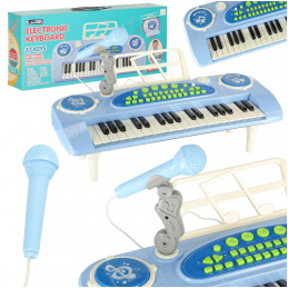 Interactive children's keyboard piano organ 37 keys stand with microphone blue