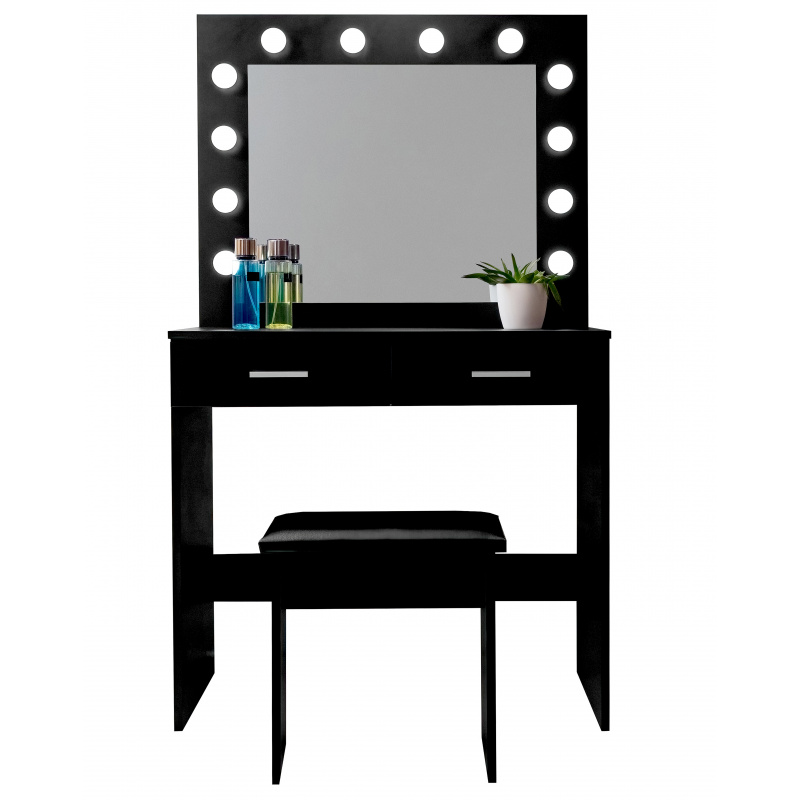 Aga Dressing table with mirror and lighting + stool Matte Black