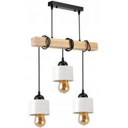 Hanging ceiling LED light wooden beam 3xE27 Chandelier Metal mug