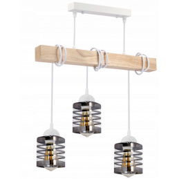 Hanging LED ceiling light 3xE27 wooden beam - glass strips - white