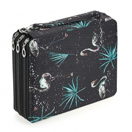 K405A SCHOOL PENCIL CASE ORGANIZER 4 FLAPS FLAMINGO