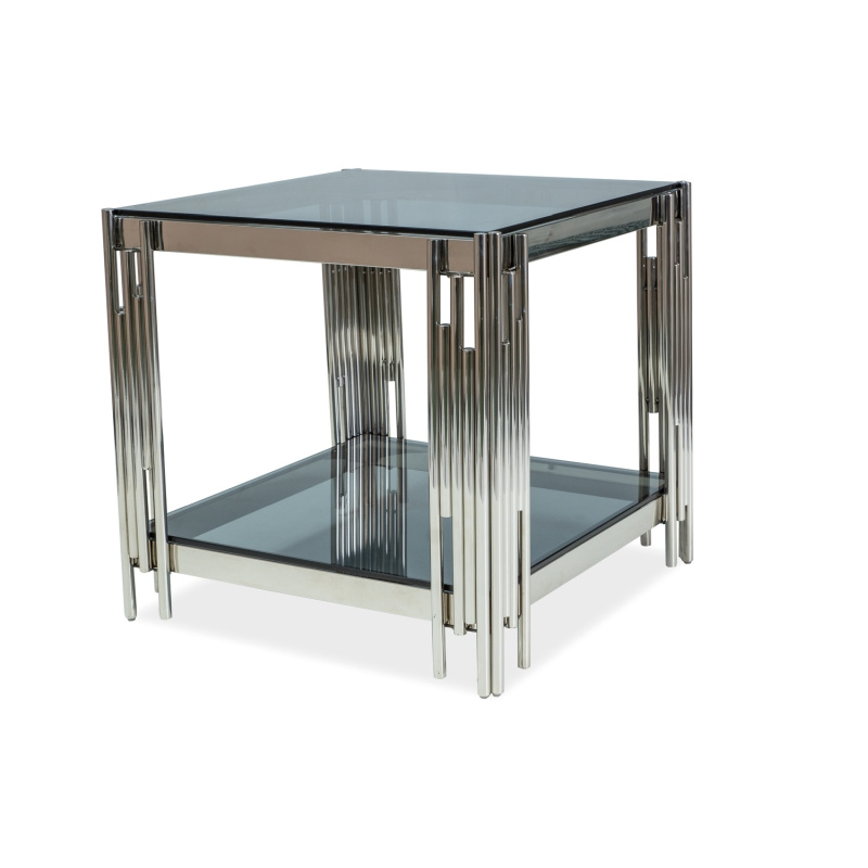 Signal Coffee table FOSSIL B 55x55 cm Smoked Glass/Chrome