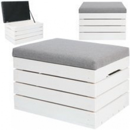 Wooden chest with padded lid 40 x 50 x 35 cm Grey/White 15252