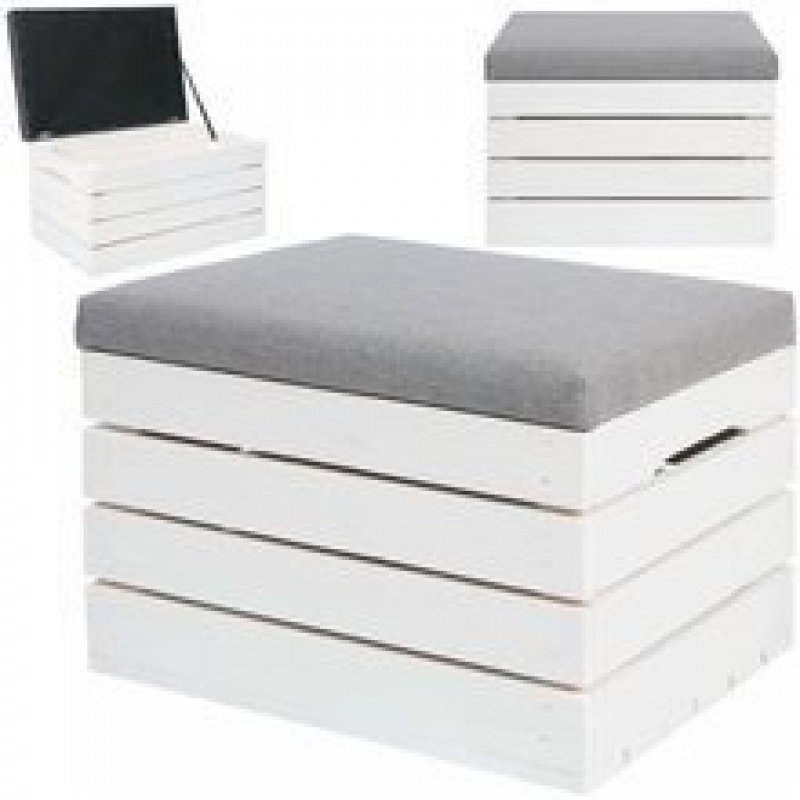 Wooden chest with padded lid 40 x 50 x 35 cm Grey/White 15252