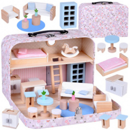 FLOWER Dollhouse in a Lockable Suitcase + Wooden Furniture ZA5930 Universal