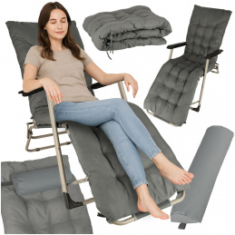 Garden lounger LUARO folding camping chair with cushion grey