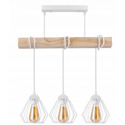 LED pendant ceiling light, wooden beam, 3xE27 - white