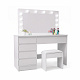 Aga Dressing table with mirror and lighting + stool Matte white