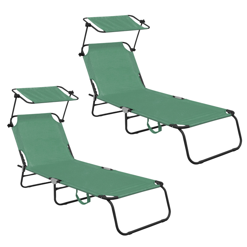 Aga 2x Garden Reclining Lounger with Canopy Light Green