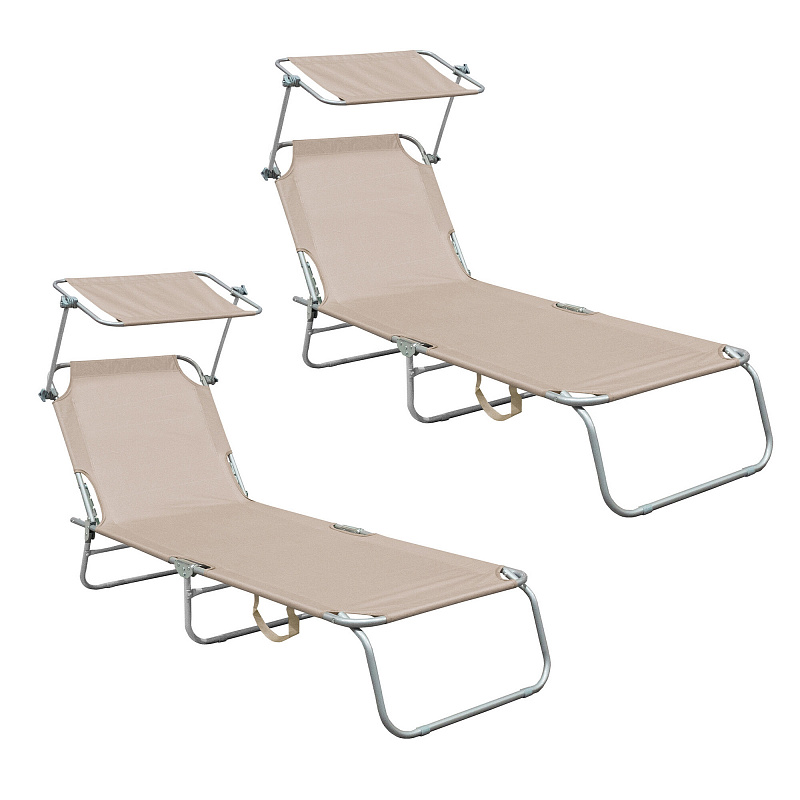 Aga 2x Garden Reclining Sun Lounger with Canopy Beige 6DAZ468 - SECOND QUALITY