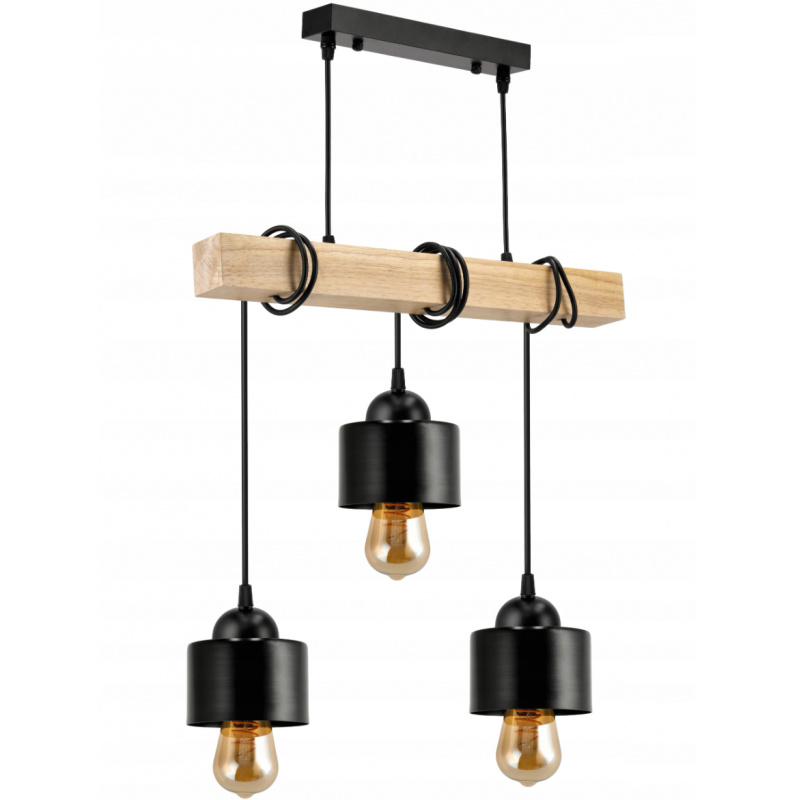 Hanging ceiling light LED wooden beam 3xE27 loft cup
