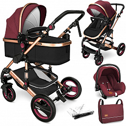 Kiduku 3-in-1 Combination Stroller Burgundy/Black 6DZ134 - SECOND QUALITY