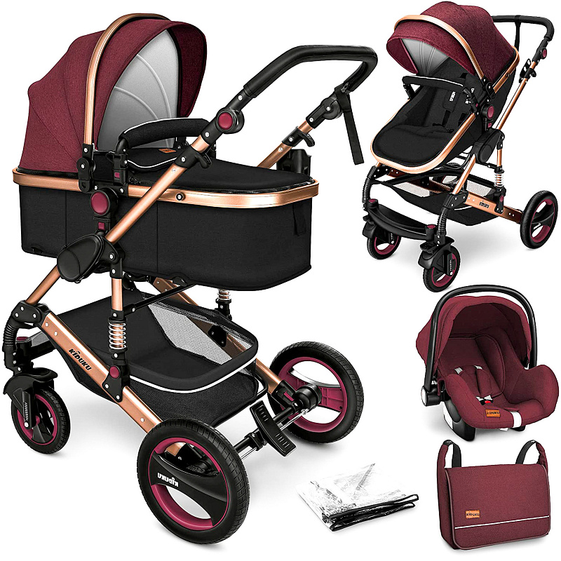 Kiduku 3-in-1 Combination Stroller Burgundy/Black 6DZ134 - SECOND QUALITY