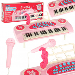 Interactive children's keyboard piano organ 37 keys stand with microphone pink