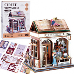 Wooden 3D PUZZLE Building Series Bookstore 148 pcs lighting ZA6014 universal