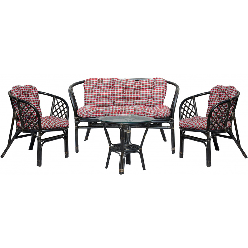 Aga Rattan set BAHAMA Black Red-White