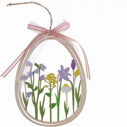 Wooden Easter egg with flowers for hanging