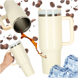 Thermal mug with straw and handle thermos 1200ml cream