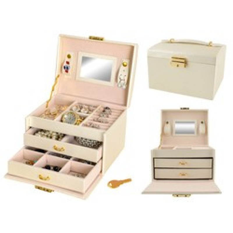 Jewellery box with key mirror beige ISO 6347