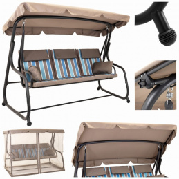 Garden swing bench for 3 people with mosquito net