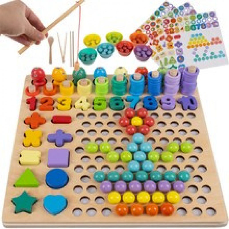 Wooden jigsaw with fish, numbers, circles ISO 17252