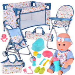 Deluxe Set Baby Doll Stroller Crib High Chair Accessories 16 pcs ZA5917 Universal