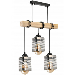 Hanging Ceiling Light LED Wooden Beam 3xE27 Loft Glass Strips