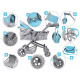 Multifunctional 4-in-1 Doll Stroller ZA4543 Gray-Turquoise
